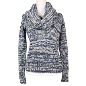 Guess‎ Women’s Sweater Marled Cowl Neck Chunky Cable Knit Small Navy/White New